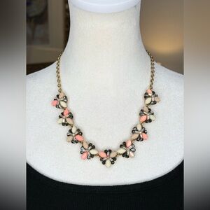 J.Crew Statement Necklace Coral Cream Floral Clusters Gold Tone Rhinestones